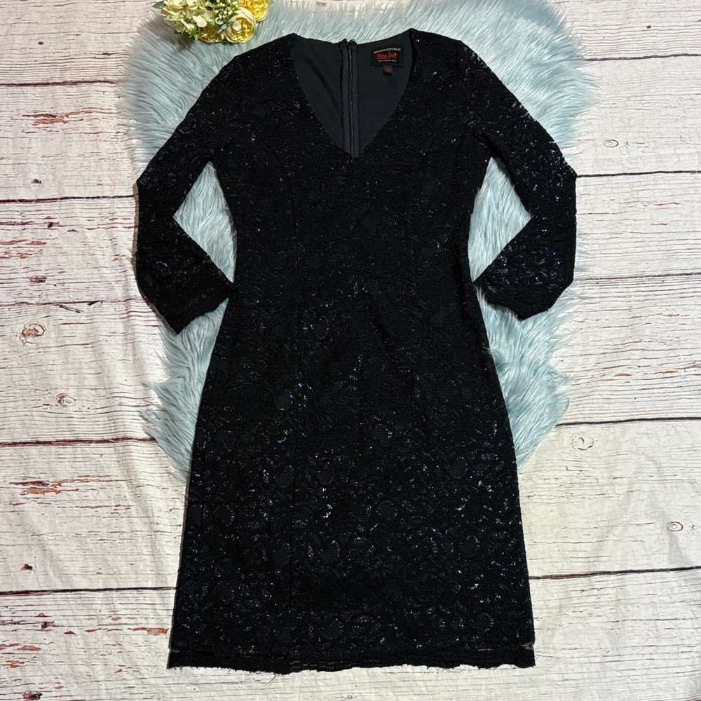 Banana Republic L’Wren Scott Collection Blue Metallic Black Lace Dress sz 2